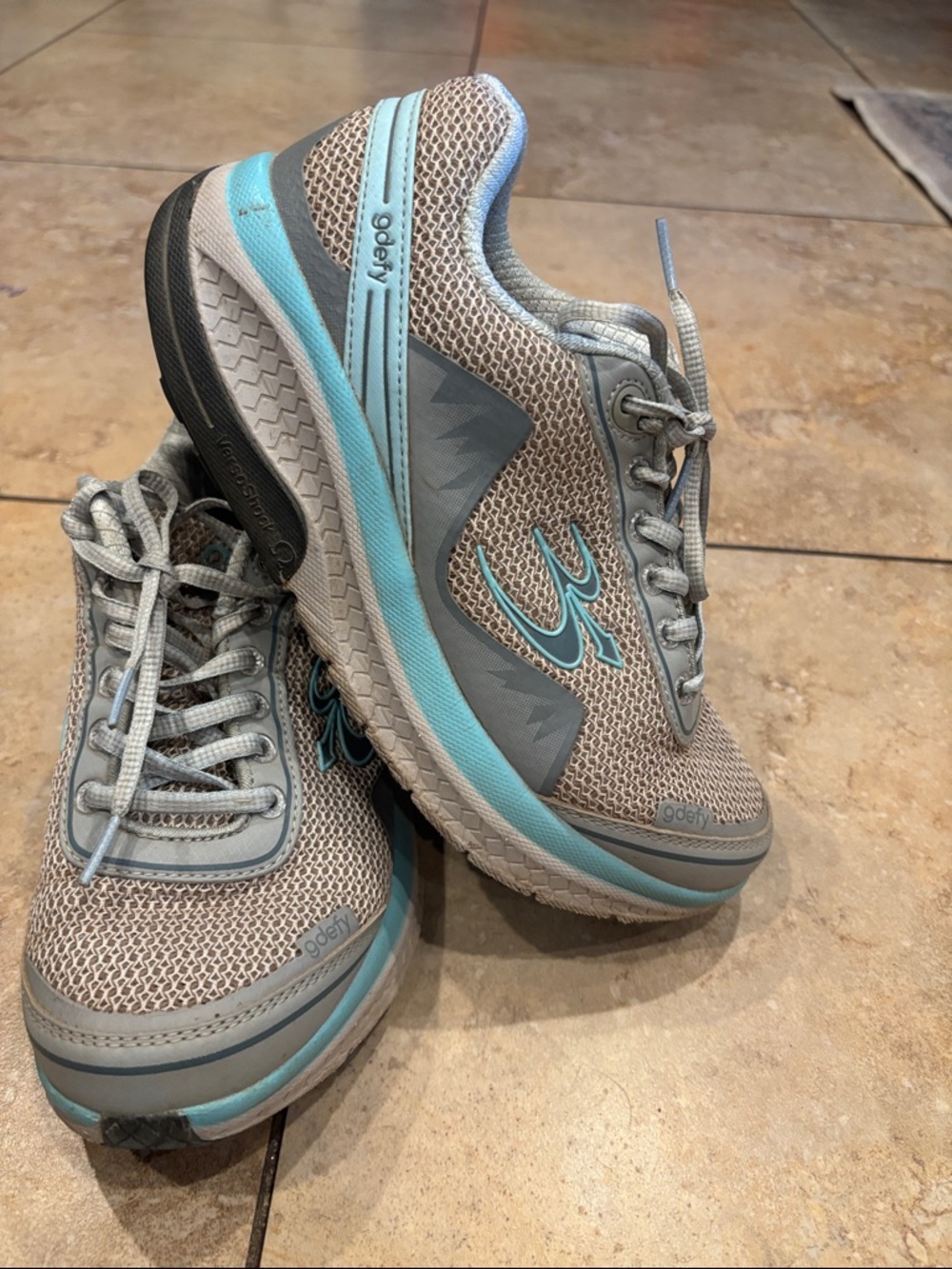 Women's Athletic Walking Shoes in Light Gray and Teal - Comfortable Support